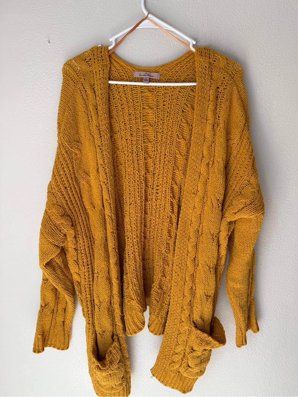 Love Tree Mustard Open Cable Knit Cardigan